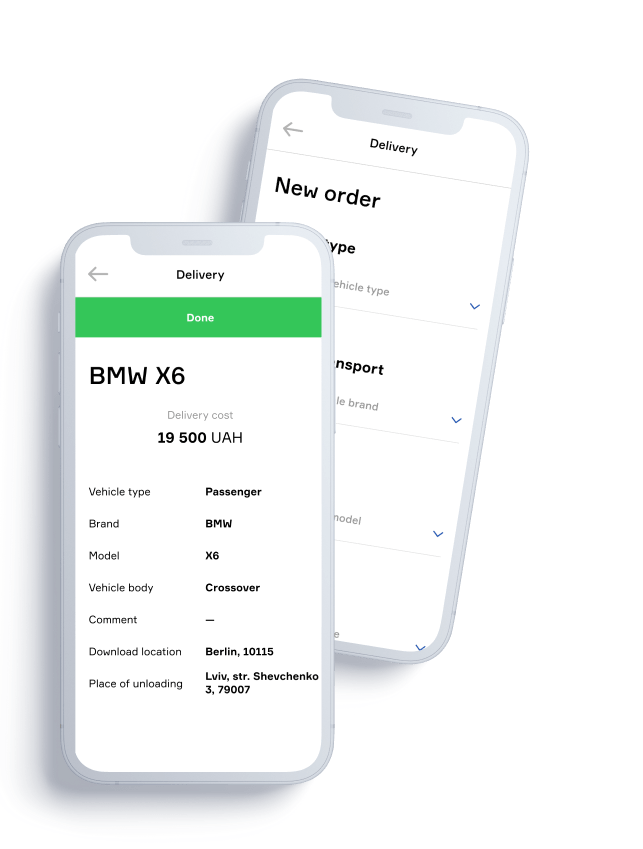 order transport delivery in the application